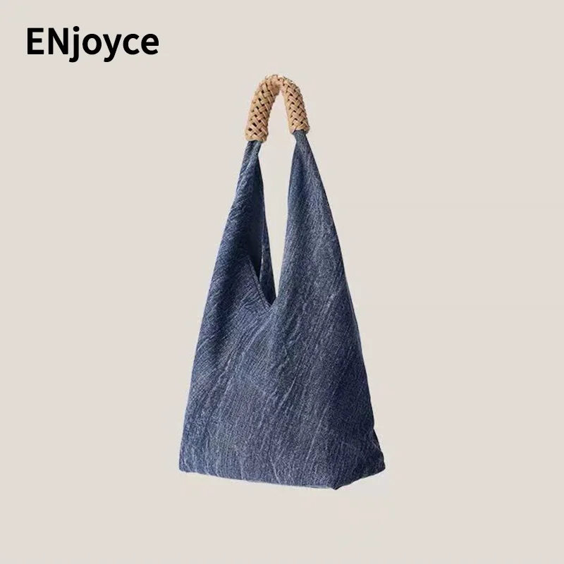 

Women Vintage Cowboy Canvas Bag Handle Handbag Durable Single Shoulder Bags Blue/Light Blue