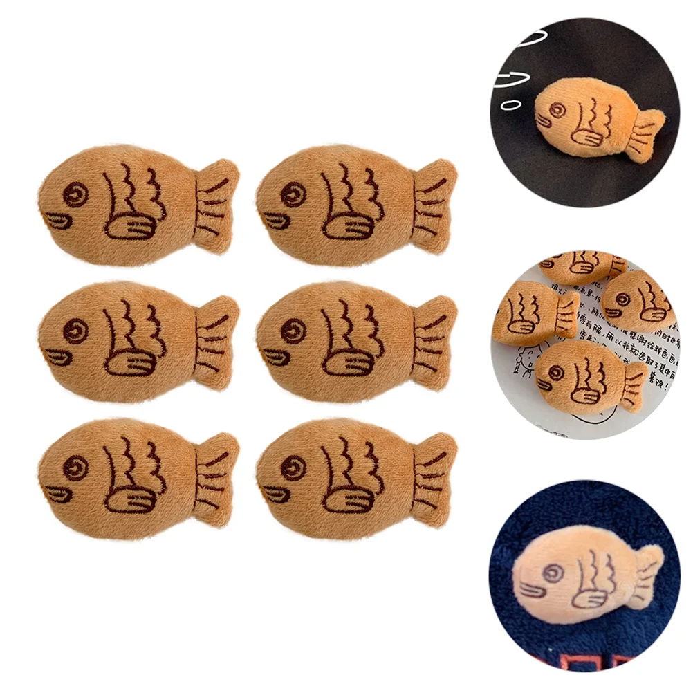 6 Pcs Plush Bream Brooch Khaki Color Brooches Fish Clothing Unique Backpack Accessory Material Cartoon Pin