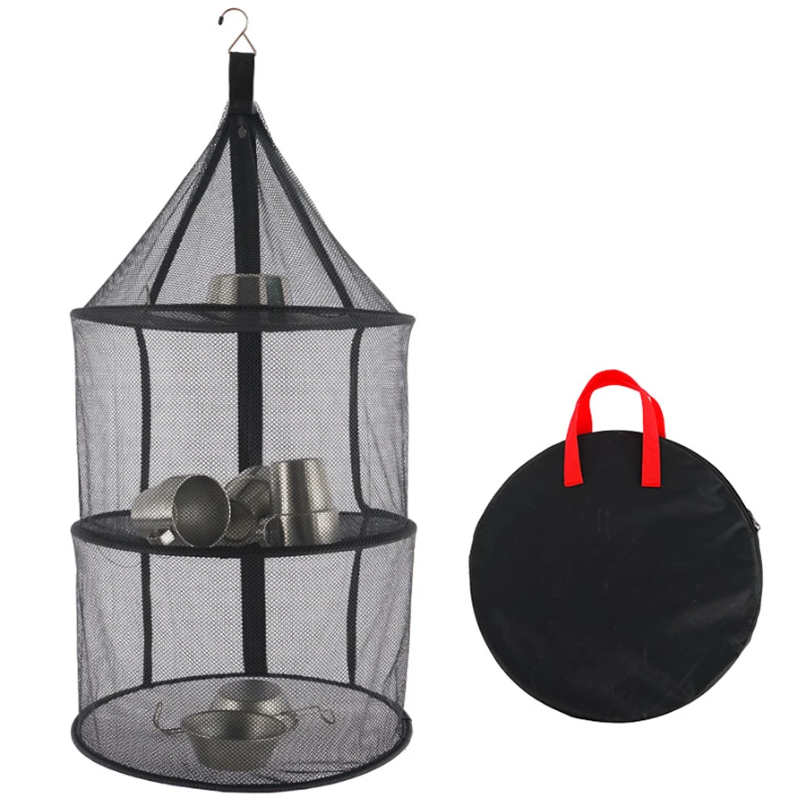 شبكة تخزين قابلة للطي بسحاب ، 3 طبقات ، كيس أعشاب للأعشاب ، براعم الزهور ، النباتات ، أدوات المائدة ، الفواكه ، رف جاف ، لوازم التخييم #6