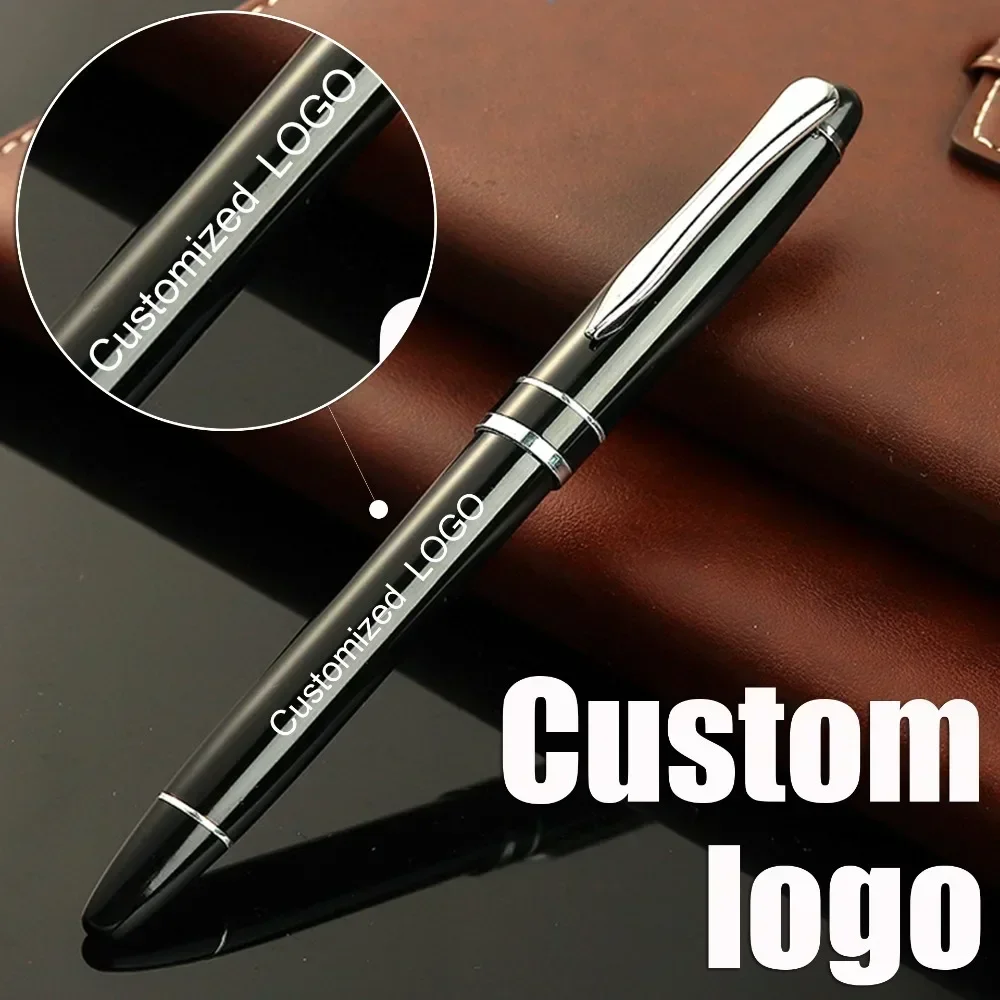 

Luxury Business Office Signature Pen Customized Logo Stationery Wholesale Black Metal Ballpoint Pen Advertising Souvenirs