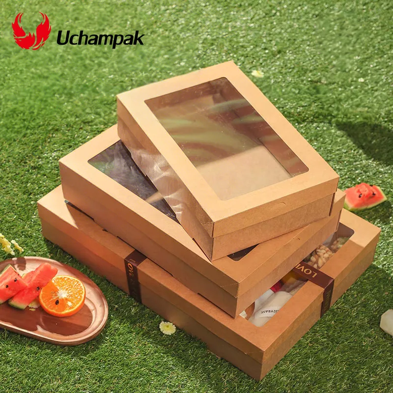 

2/4/6pcs Camping Food Storage Boxes Disposable Kraft Paper Boxes Outdoor Picnic Container With Window Lid Household Storage Box
