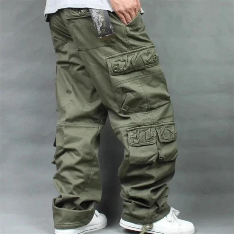 Autumn Winter Pants Fleece Thickened Overalls Hip Hop Men Baggy Casual Long Trousers Warmth Plus Size 40 Mens Bottoms