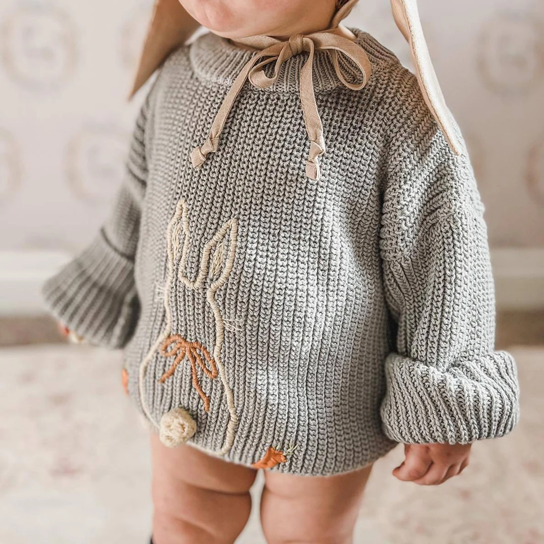 Kids Rabbit Sweater Oversized Cotton Bunny Sweatershirt Pullover Jumper Cute Children Outfits