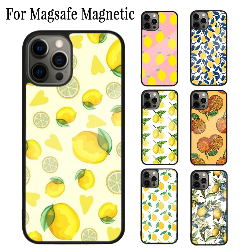 Fruit lemon Magnetic Phone Case Coque For iPhone 16 15 14 Plus 13 12 Mini 11 Pro Max Magsafe Wireless Charging Cover