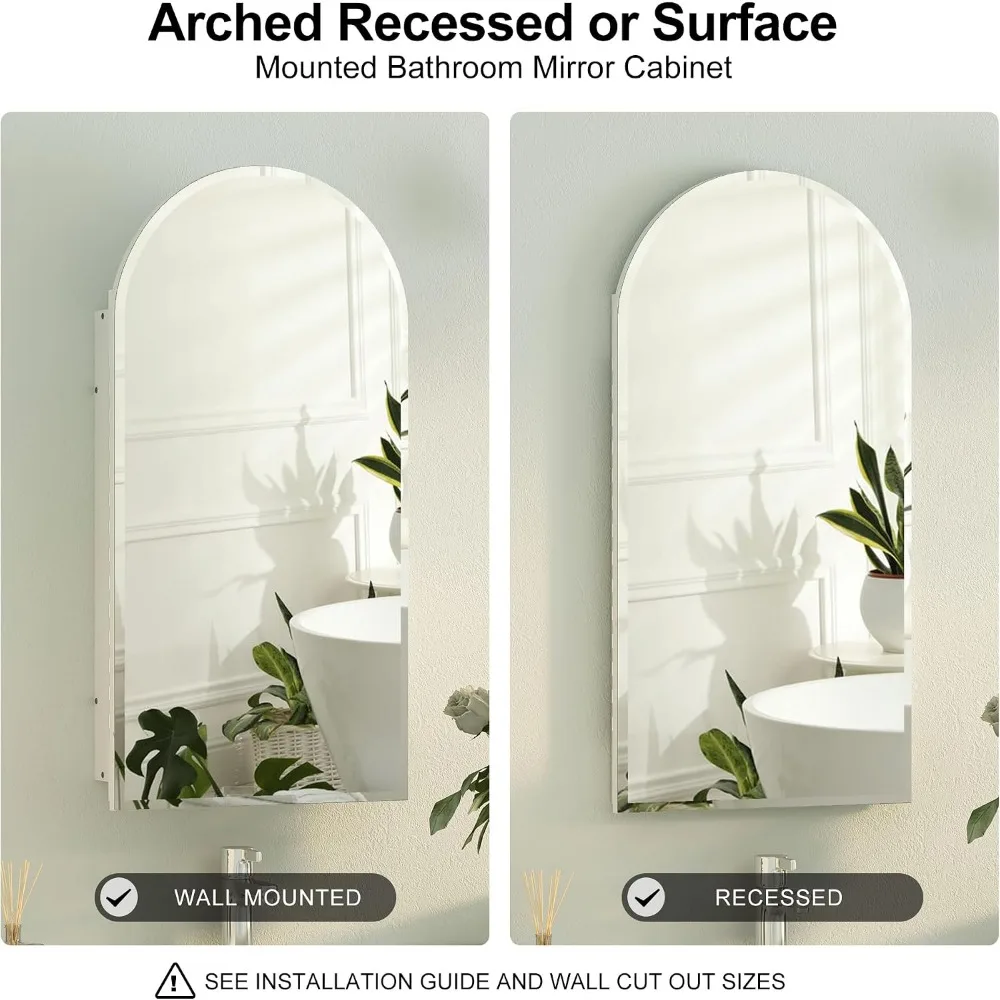 Arched Recessed Medicine Cabinet with Mirror and 3 Glass Shelves for Bathroom Wall view 5