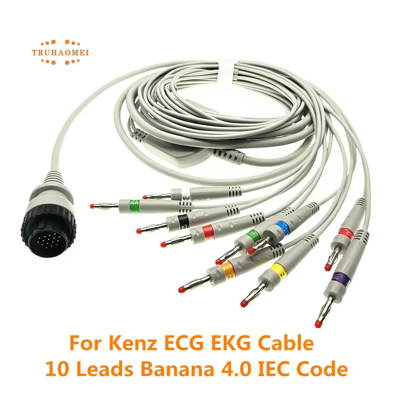 For KENZ PC-104 103 106 Caridoline Delta Series Round 16 Pin ECG Cable One Piece 10 Leads AHA or IEC Banana 4.0 4.7K Resistor