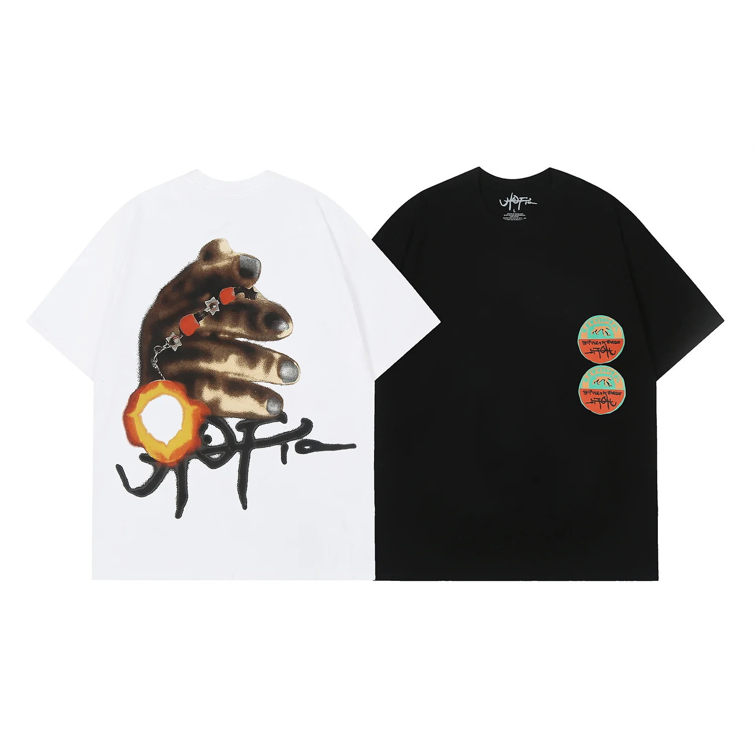 American Style Rock Retro Print Heavyweight Pure Cotton Short Sleeve T-Shirt Street Fashion Loose Fit Youth Popular City Walk