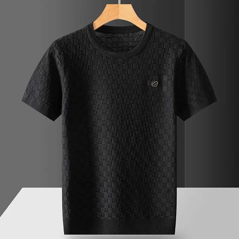 Casual Trendy Brand Round Neck Warm European Station Versatile Light Luxury Classic Anti-pilling Knitted Short Sleeves
