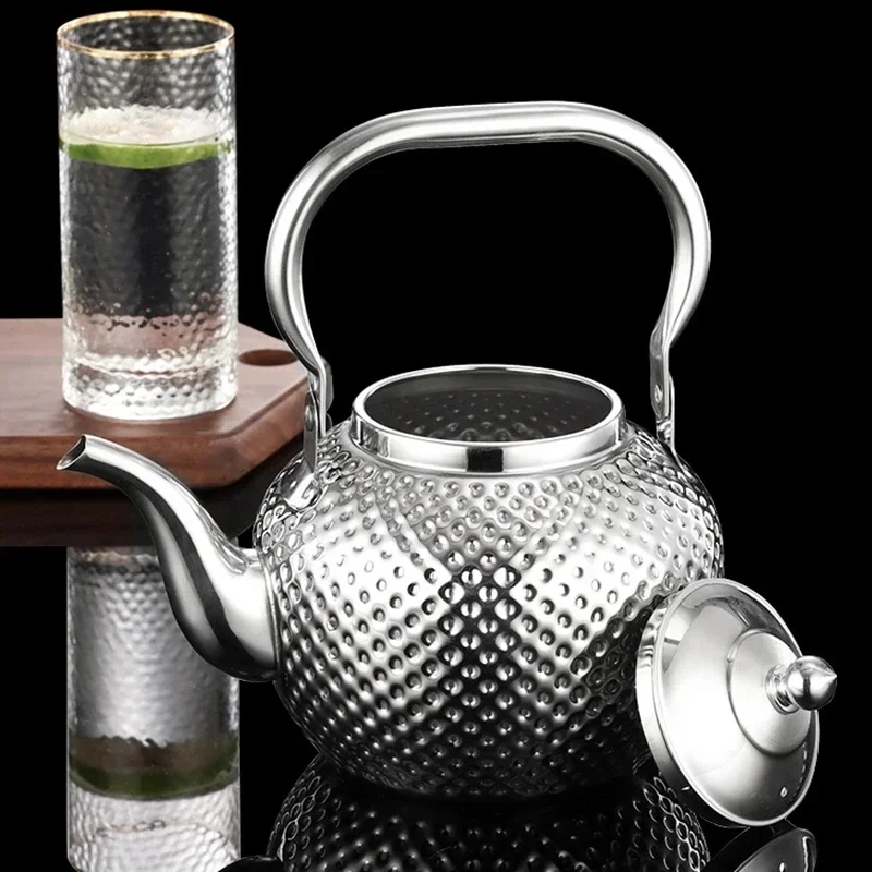 Stainless Steel Hammered Spherical Teapot, Drinkware, Induction Cooker, Stove Tea Kettles, Silver and Gold, 1.2 L, 1.5 L, 2L