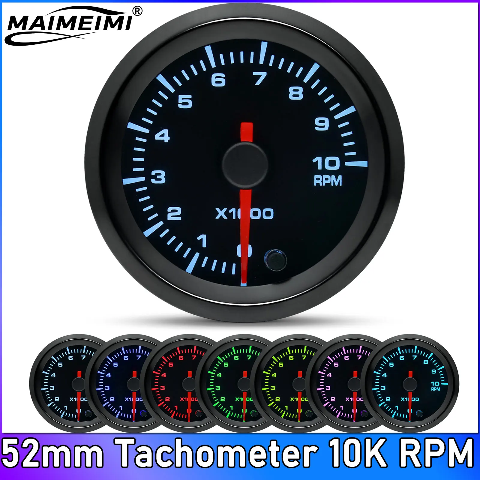 

Tachometer 10000 RPM Meter Car Auto 12V 52mm 7 Colors Adjustable Universal Car Auto Tacho Gauge Meter LED Car Accessories