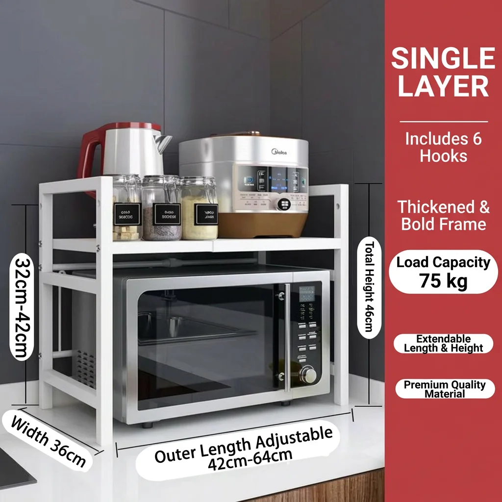 DIVEDEER Étagère de rangement de cuisine extensible, support épaissi pour micro-ondes, organisateur multifonctionnel de sol pour assaisonnements, usage domestique