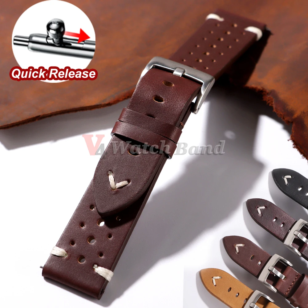 

20mm 22mm Universal Genuine Cowhide Watch Band Metal Buckle Vintage Straps for Men Women Breathable Bracelet Belt Accessories