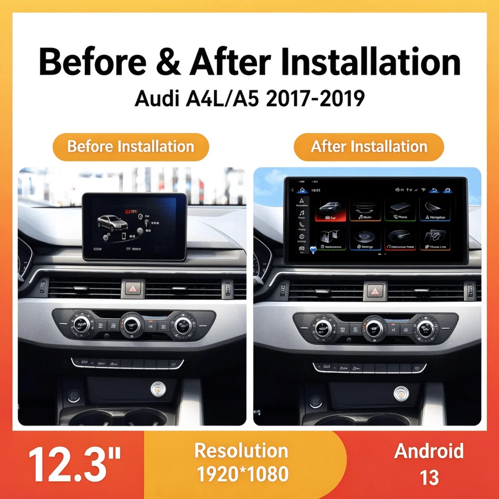 12.3 Inch Car Screen For Audi A4L A5 2017-2019 Qualcomm 6115 1920*1080 CarPlay Android Auto Bluetooth Car Radio 4+64GB 8+128GB