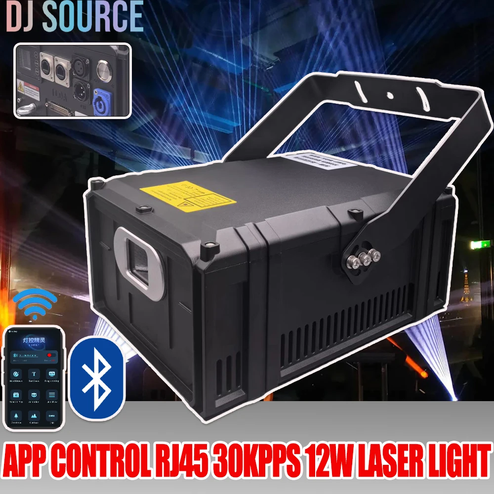 

New With RJ45 12W RGB Laser Light APP Control 30KPPS 3D Animation Beam Scanner Stage Light DMX512 DJ Disco Wedding Stage Effect