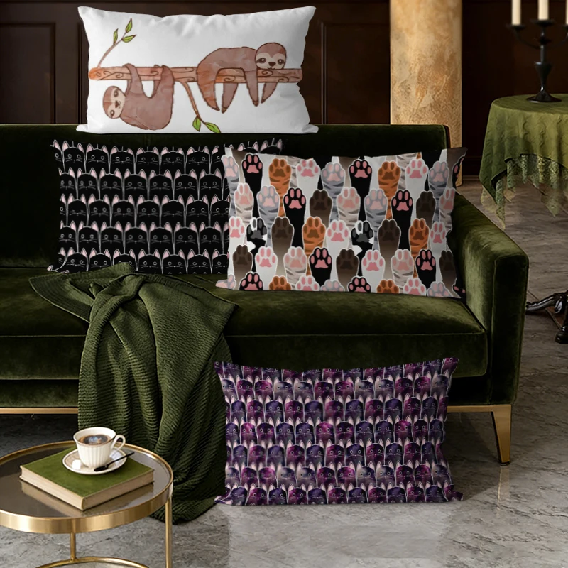 Cute Sloth Cat Paw Print Lumbar Pillow Cover Suitable For Sofa Bedroom Car Pillow Cover Cushion Rectangular Back Cushion