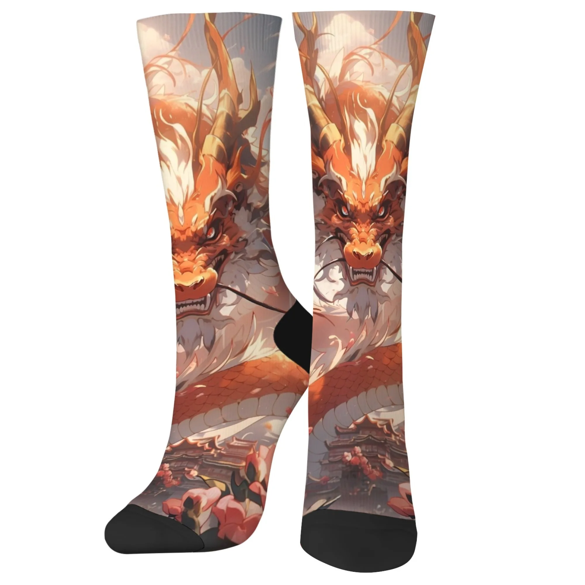 

The orange-red Oriental dragon, a cultural element of China Fashion Socks Gift Novelty Funny Crew Socks Soft Breathable Non-slip