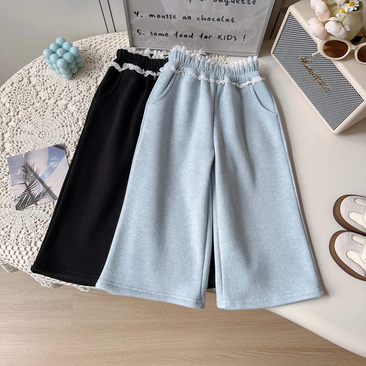Girls' Korean Casual Pants Winter New Baby Girl Foreign Fashion Lace Straight Pants