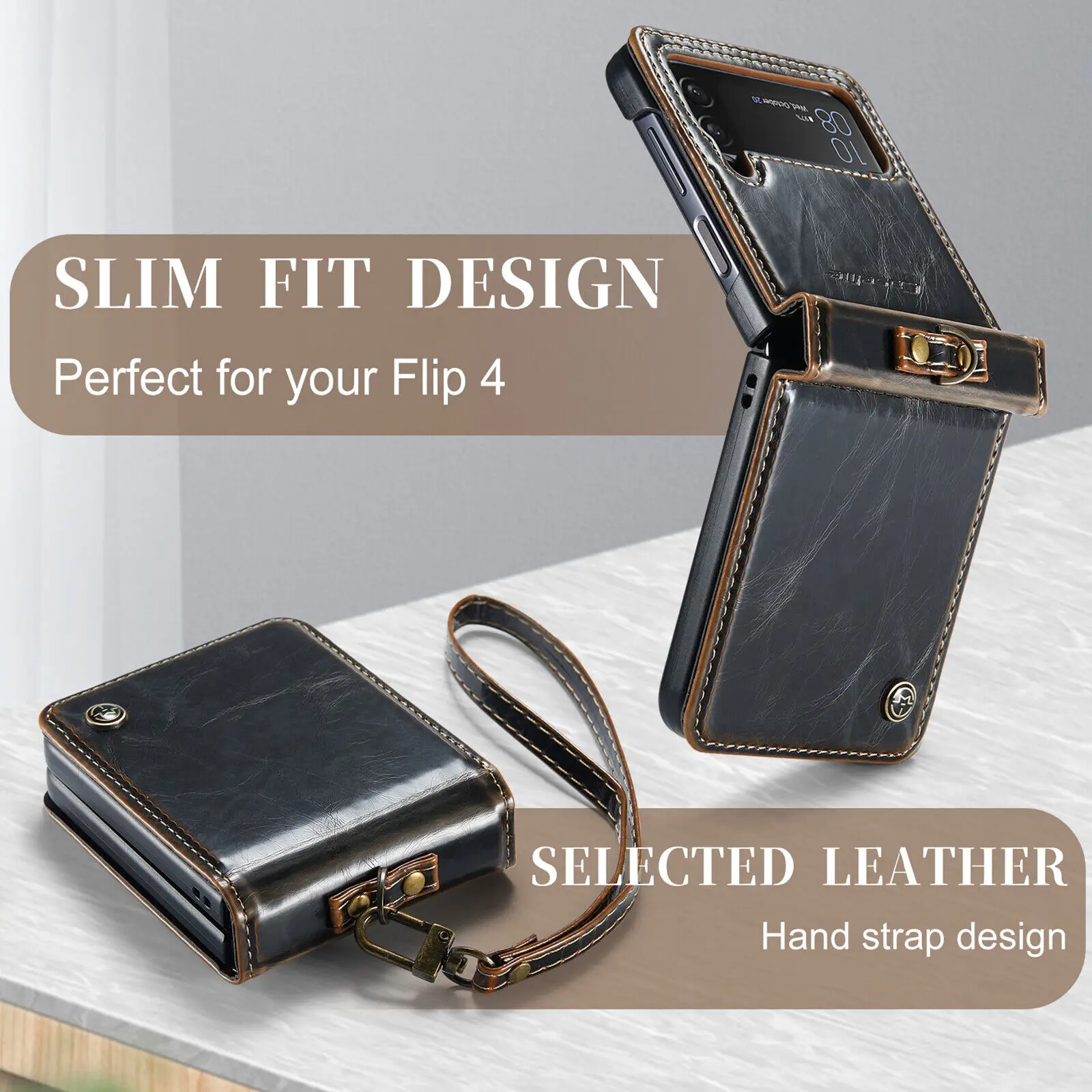 Retro Leather Ring Case for Samsung Galaxy Z Flip 5 4 3 5G Luxury Shockproof Holder Cover Flip4 Stand Skin Strap Coque Fundas