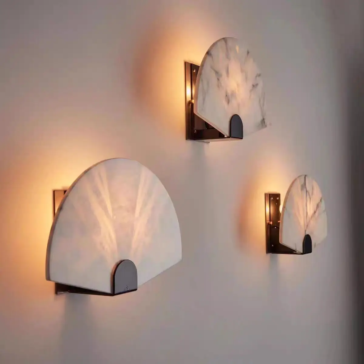 Natural Marble Wall Lamp Modern Design Living Room Background Bedroom Bedside Study Corridor Hotel Parlor Fan-shaped Wall Light