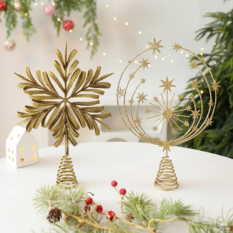 

Christmas tree top star iron hollow snowflake Christmas tree decoration ornament Christmas Xmas Tree Pendant Home New Year Decor