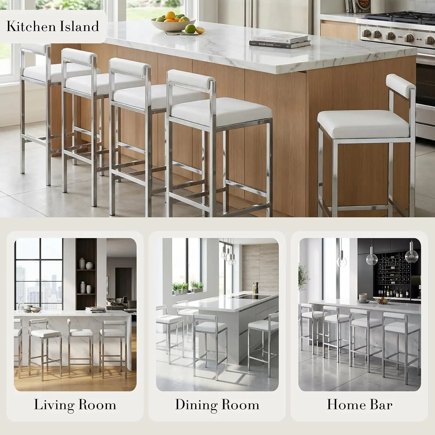 Bar Stools Set of 2, 30 Inch Modern Counter Height Bar Stools with Back, Industrial Barstools Faux Leather Upholstered, Custom view 5