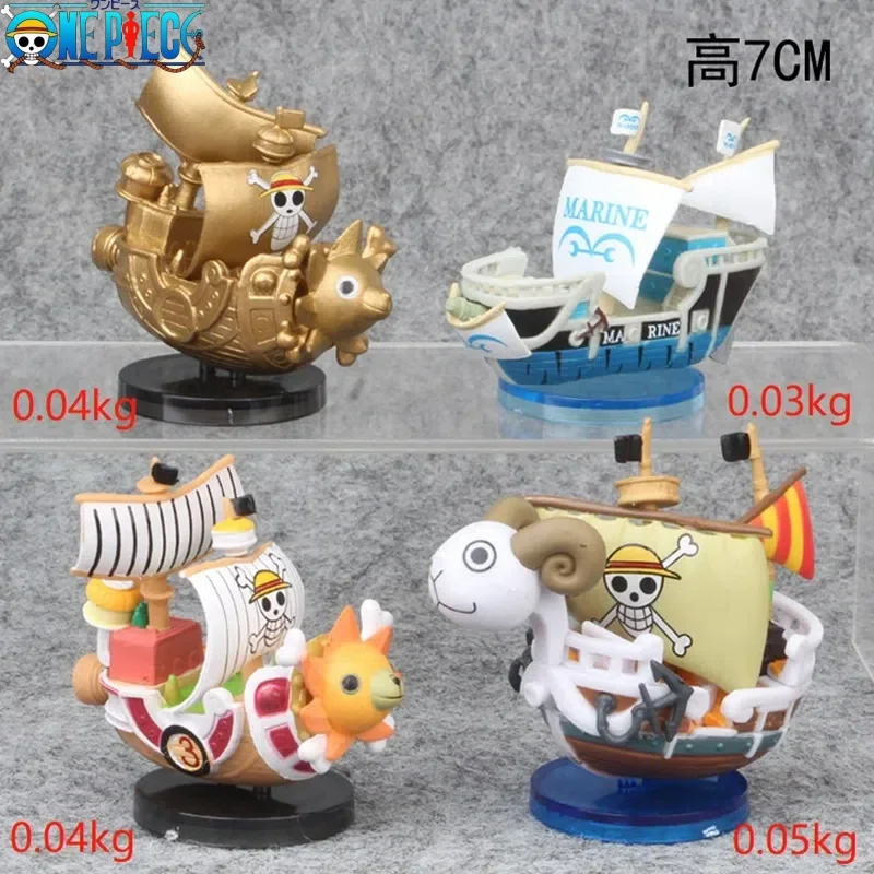 Figura Navio Pirata Anime, Mil Ensolarados, Indo Alegre, Barco da Marinha, Modelo Colecionável, Estátua de PVC, Ornamentos, Presente Infantil, 7cm, 1 Pc