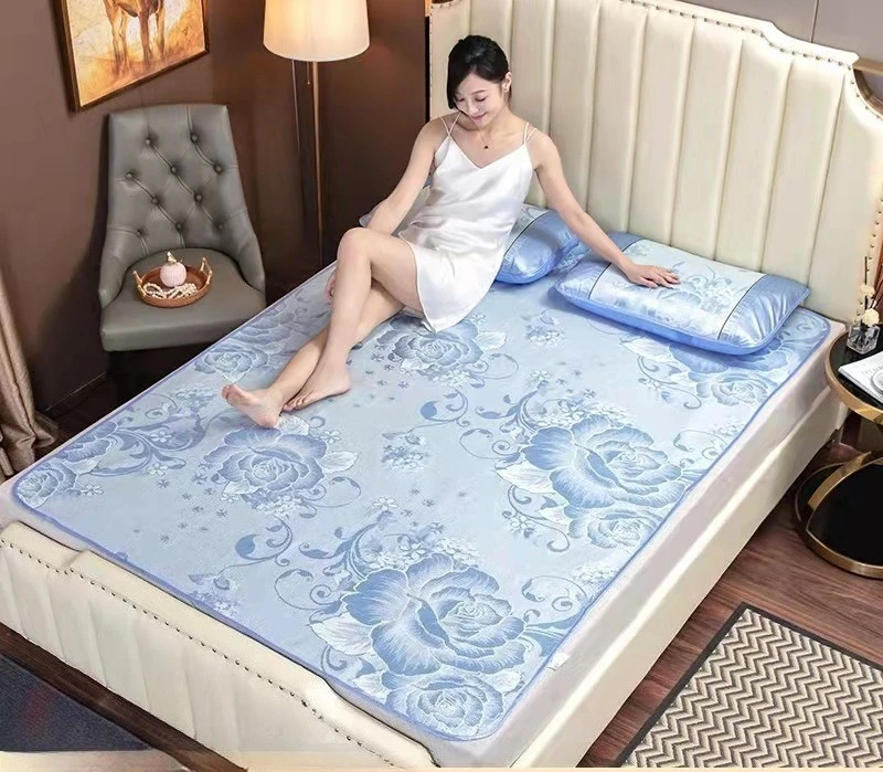 Summer Ice Silk Mat+pillowcase, Household Foldable Jacquard Ice Silk Mat, Student Dormitory Air Conditioning Mat
