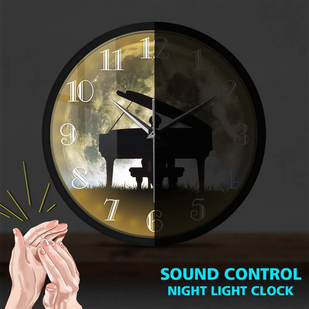 Man Playing Piano Metal Frame Wall Clock Classical Musician Wall Art Silent Quartz Wall Watch For Pianist Living Room Home Decor