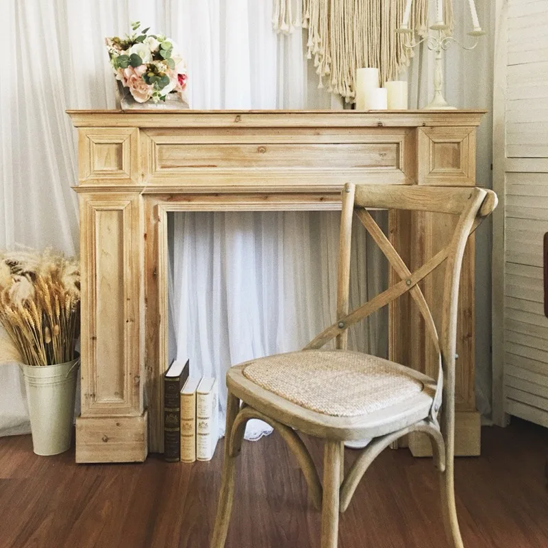 

American solid wood retro homestay fireplace decorative cabinet French European simple fireplace rack storage wedding