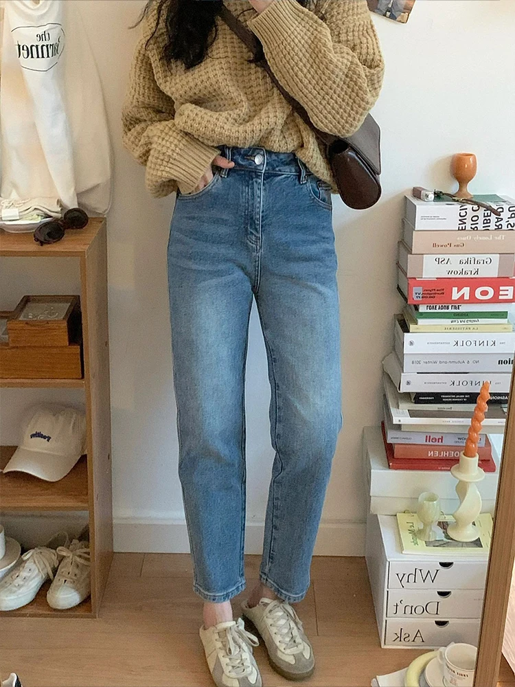 

Женские повседневные джинсы больших размеров с высокой талией, эластичные, свободного кроя, длиной 7/8, модные, для полных женщин