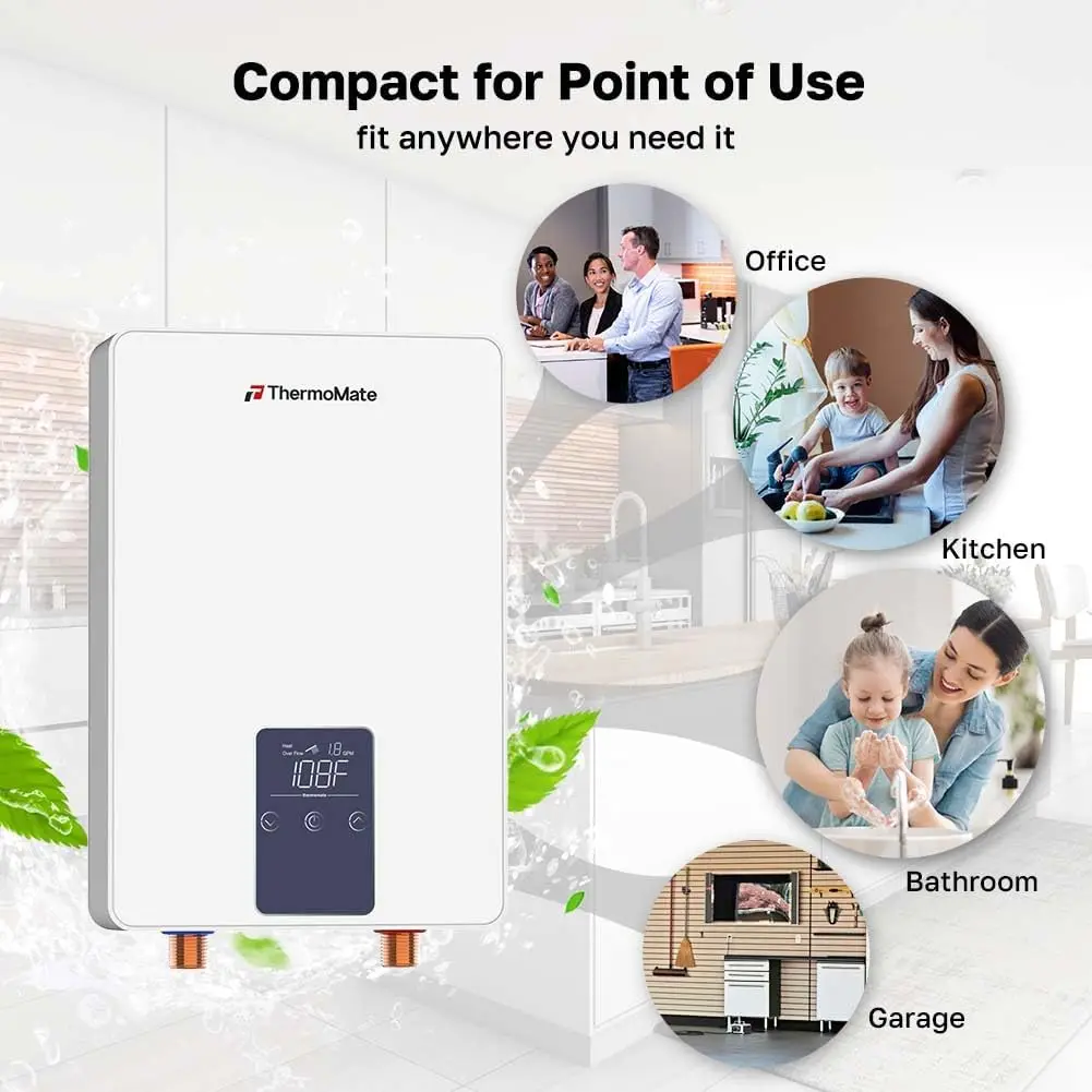 سخان مياه صغير بدون خزان كهربائي 110 فولت ~ 120 فولت للحوض، 4.5 كيلو وات 37.5 أمبير عند نقطة صغيرة للاستخدام 120 فولت، تطبيق سخان مياه CSA #6