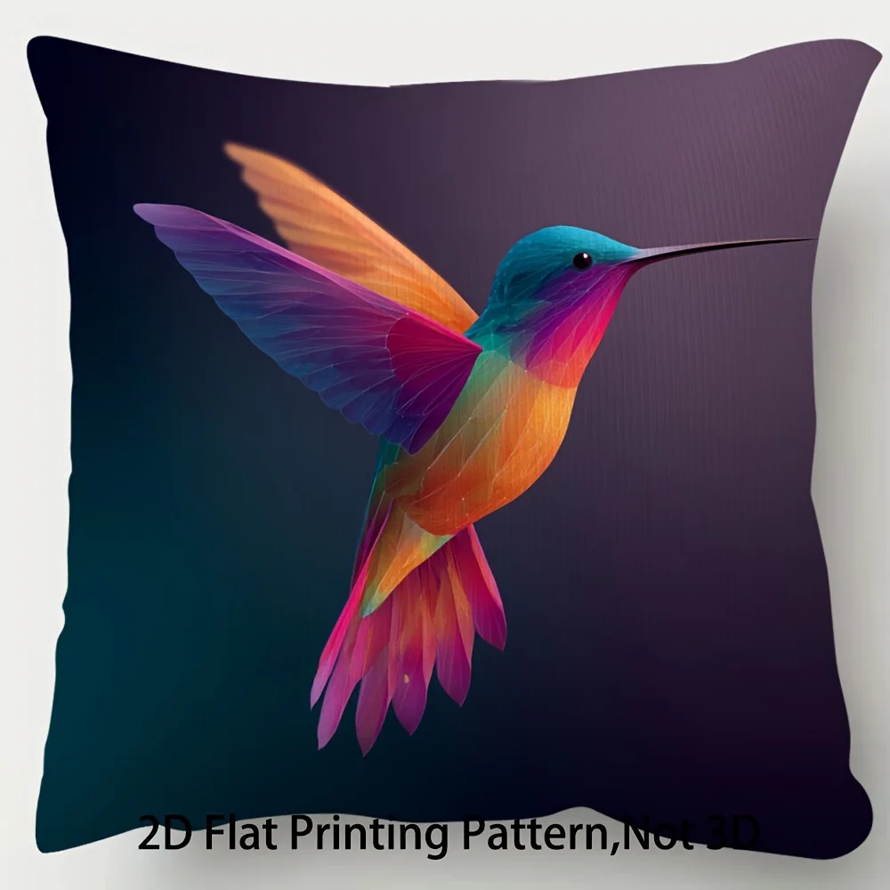 Vibrant Gradient Hummingbird Pillow Cover Geometric Colorful Bird Art Print 18x18 Inch Square Dark Background Decor
