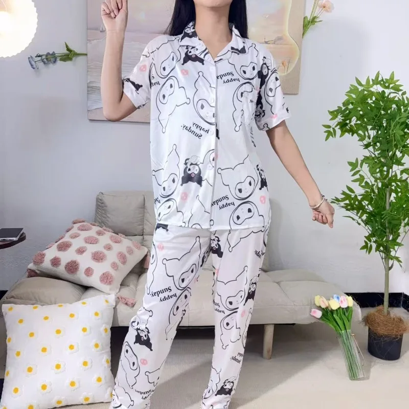 Korean version loose Kulomie pajamas women's summer thin short-sleeved trousers cartoon loungewear suit girls can wear outside