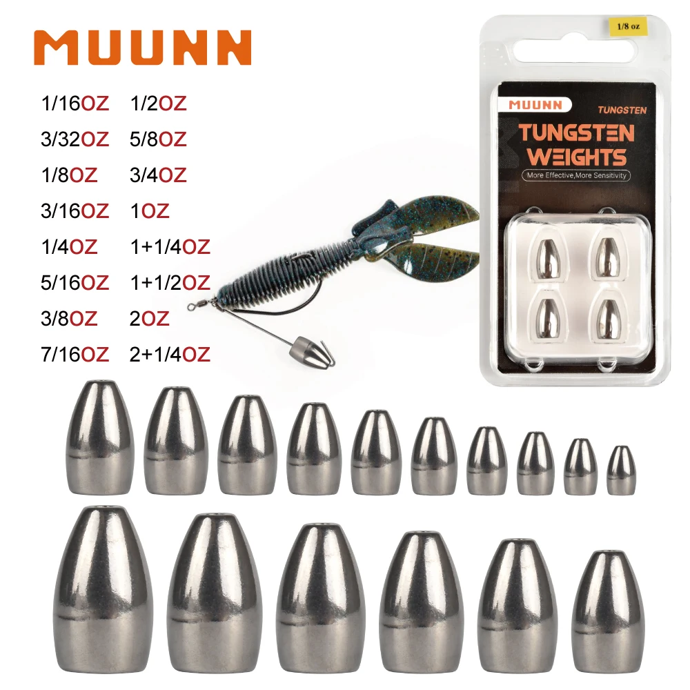 MUUNN Tungsten Bullet Weight Flipping Sinker Texas/Carolina Rig Bass Salmon Fishing Soft Lure Plain Connector