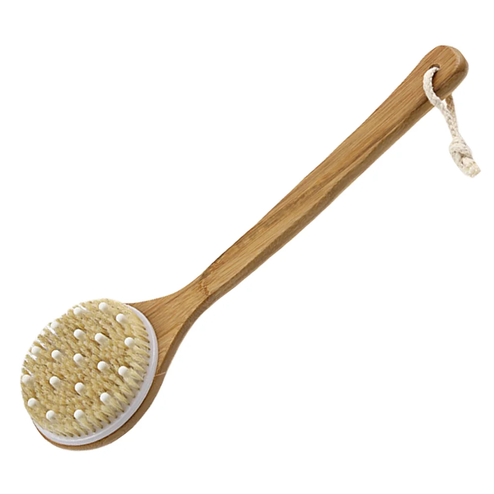 

1pc Bristle Bathing Brush Anti-slip Long Handle Scrubber Body Exfoliator Back Massage Brush for Men Women (40cm)