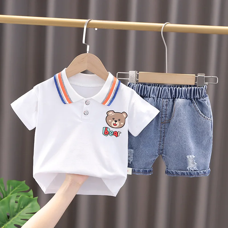 

Toddler Summer Outfits for Baby Boy Cartoon Turn-down Collar Short Sleeve T-shirts and Shorts Clothes Kids Bebes Jogging Suits