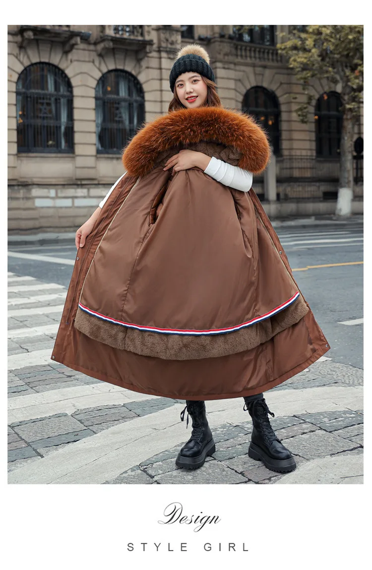 Women Hooded Parkas Coats Long Jackets Solid Detachable Big Fur Lenth Collar Zipper Drawstring Slim Fit Thick Casual 2025 Winter