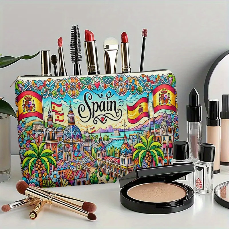 1 Makeup Bag Spanish Style 2 Lightweight Zippered Fashion Design Makeup Bag Suitable For Travel And Daily Use Toiletry Bag -