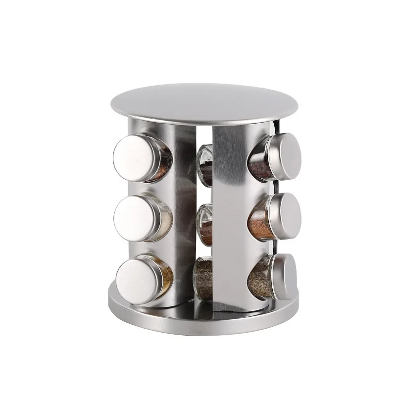 

New 360 Turntable Stainless Steel Rotating Spice Rack Organizer Set With 20 Glass Jar Seasoning Bottle Storage Shelf for Kitchen