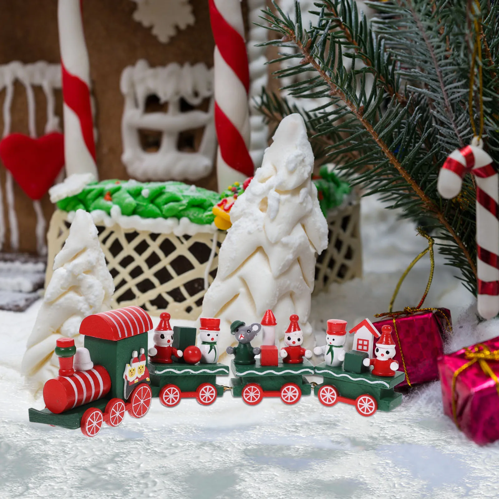 

Creative Wooden Xmas Train Ornament Strong Christmas Atmosphere Desktop Decor for Family Gift Festival Photography Prop Holiday