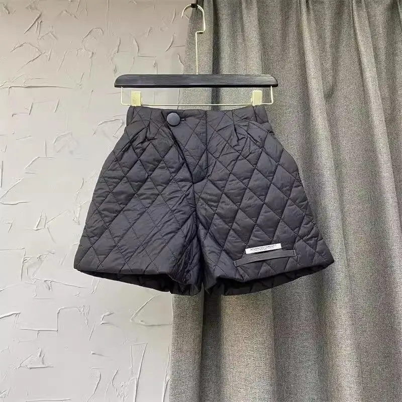 ​ ​ Pantalon thermique taille haute pour femme, pantalon matelassé à carreaux, jambes larges, botte, short en coton, hiver 2025 ​ ​