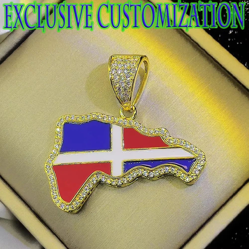 New Exclusive Customized Hip Hop Gold Necklace with Diamond Graffiti Flag Pendant, 18K Gold Plated Classical Craft, Trendy