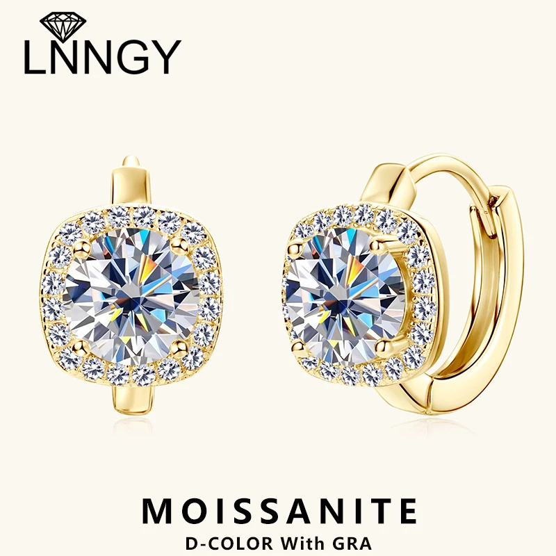 Lnngy 6.5mm Moissanite Earring With GRA Certificate 100% Real 925 Sterling Silver Hoop Earrings For Women Sparkling Jewelry Gift