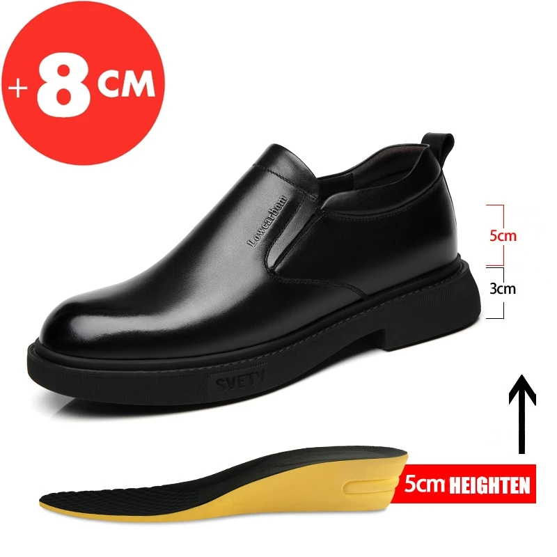 Mens Leather Shoes Height Elevator Shoes For Men Luxury Dress Shoes Slip On Business Comfortable Increase 6-8cm Wedding Shoes