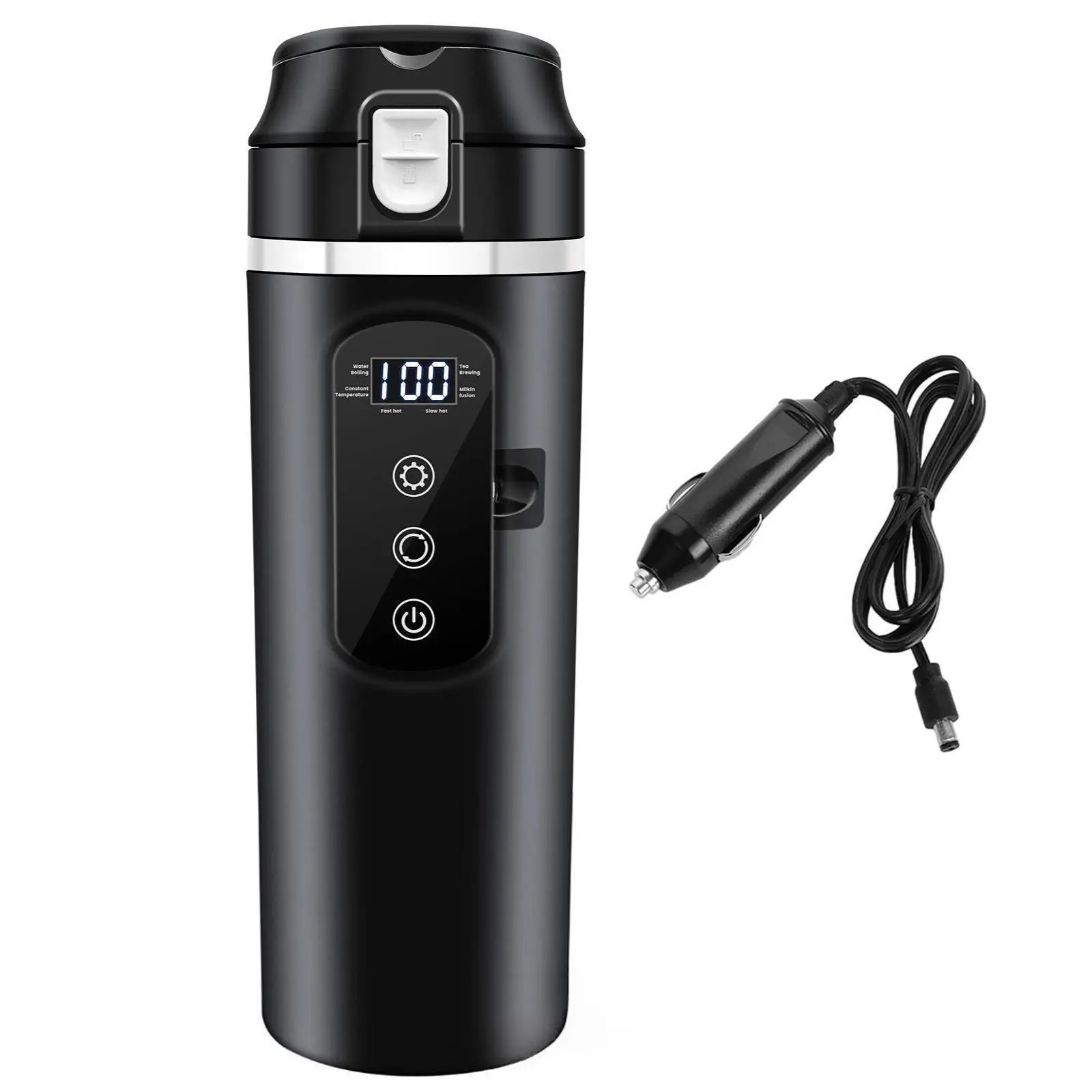 Car Kettle Boiler Car Heating Cup Heating Temperature Display Warmer Insulated Cup Car Travel Kettle for Work School Outdoor