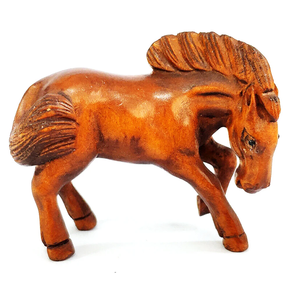 Y147, 2 INCH Japanese Boxwood Hand Carved Netsuke Sculpture Miniature : Zodiac Horse