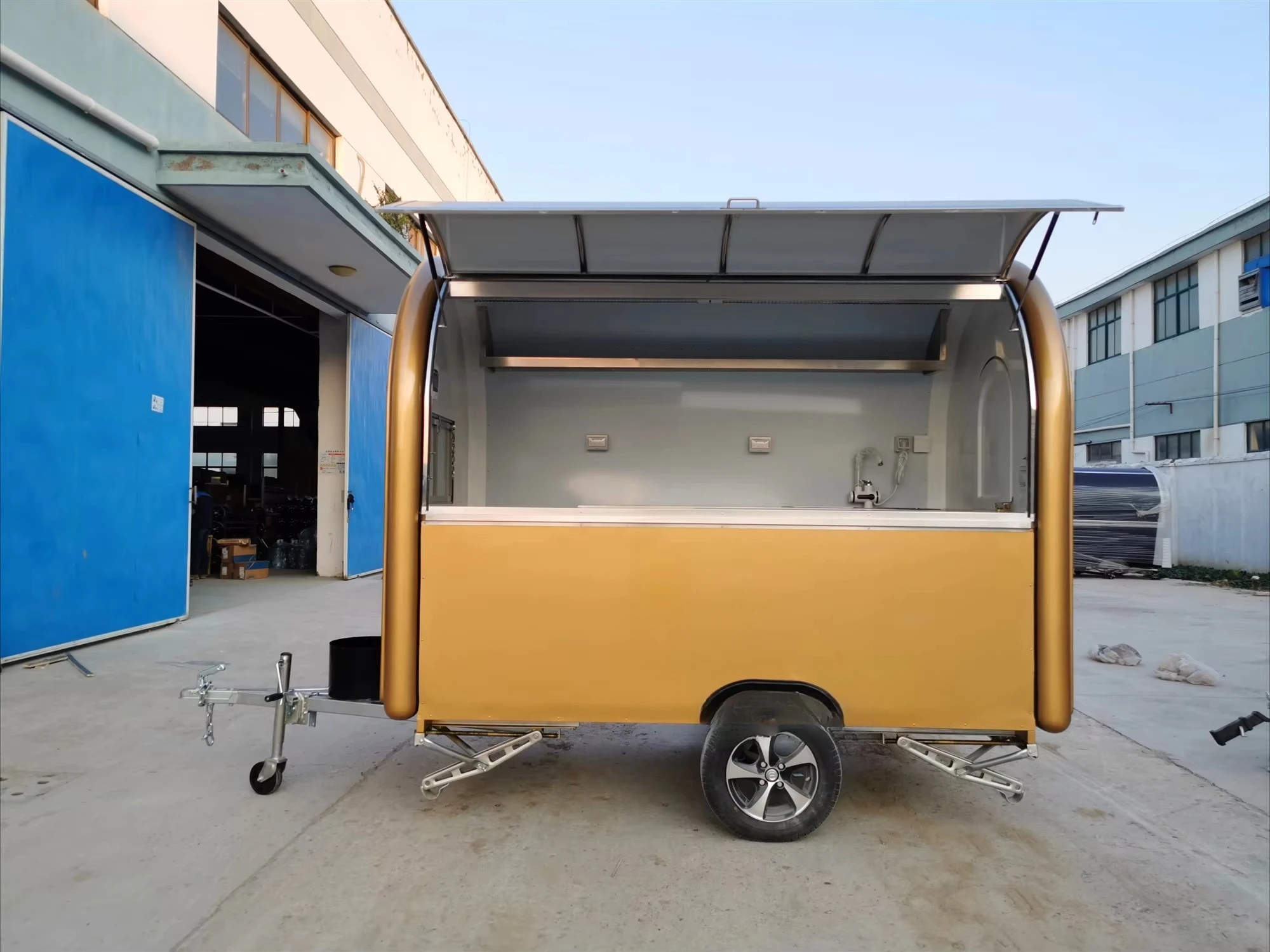 With CE Fast Food Truck Black Catering Trailer Hot Dog Vending Cart Ice Cream Mobile Kiosk Customized