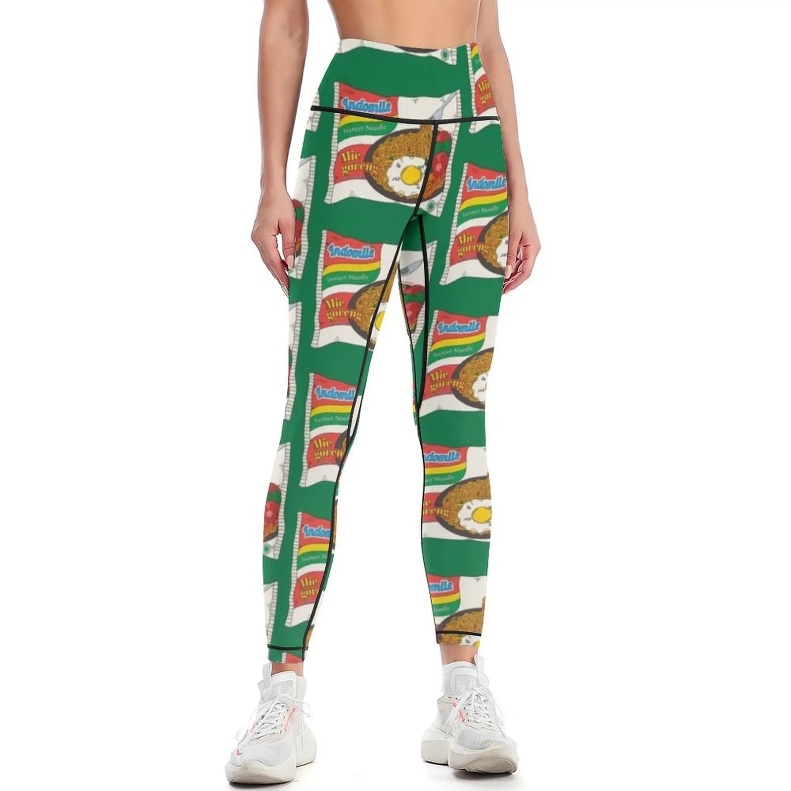 Indomiie Goreng - Verde - Fideos fritos - Especial de cocina indonesia con huevos Leggings pantalones cortos de entrenamiento acampanados Leggings para mujer