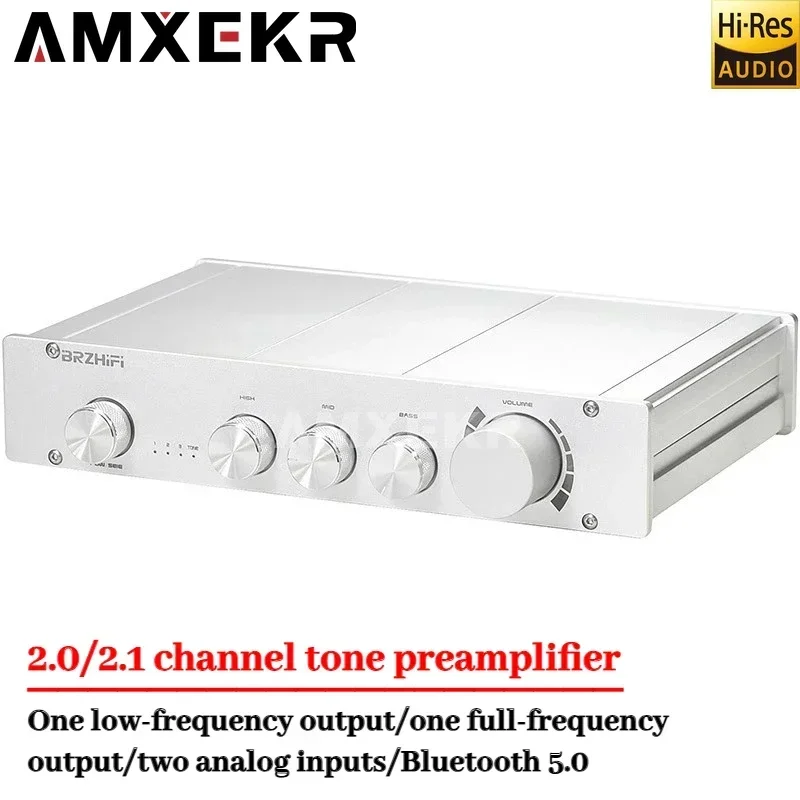 

AMXEKR Pure Class A 2,0/2,1-канальный предусилитель с высокими басами, регулируемый Bluetooth 5,0, декодирующий усилитель, алюминий, черный/серебристый