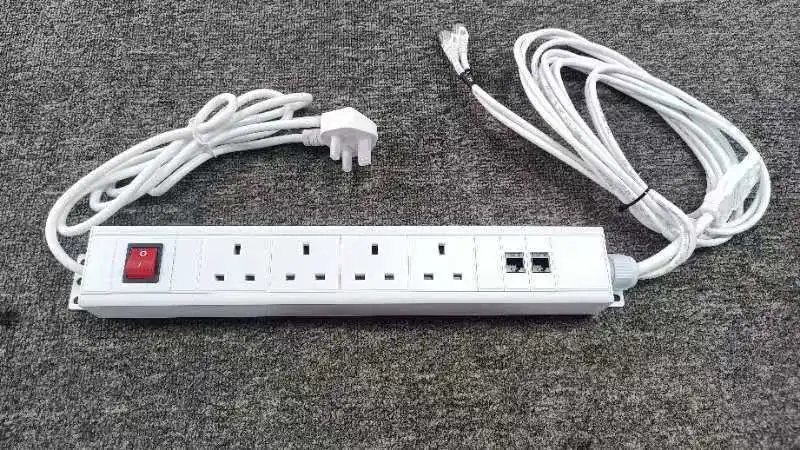 Customized White Color Official Aluminum Socket Power Distribution Unit PDU UK Cat6 Data Port USB A+C 20W